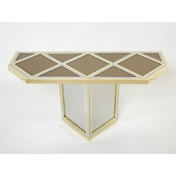Image 1 of Console vintage en laiton et verre opale par Romeo Rega, 1970