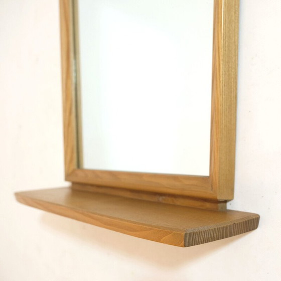 Image 1 of Miroir vintage avec étagère en bois blond, Suisse 1960