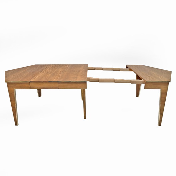 Image 1 of Table de salle à manger à rallonge en chêne et laiton, Italie, années 1970, Mid Century