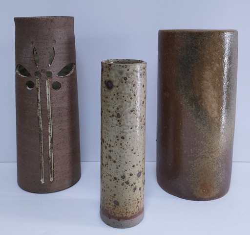 Trois Vases Grés Vintage Émaillé