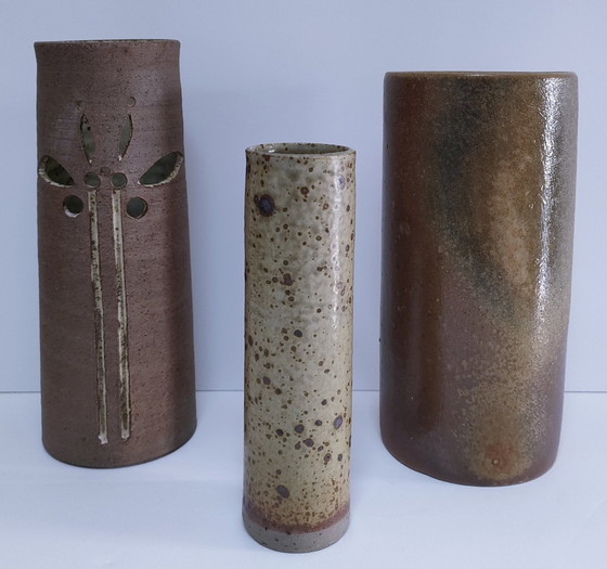 Image 1 of Trois Vases Grés Vintage Émaillé