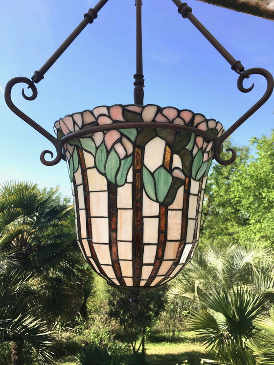 Image 1 of Grande Suspension Style Tiffany Art Nouveau