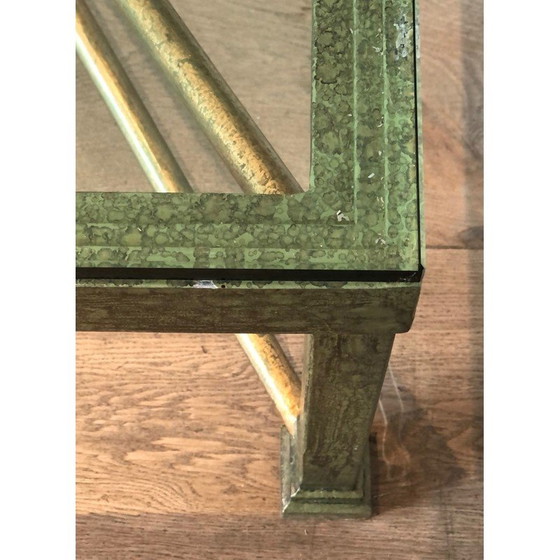 Image 1 of Table basse vintage en fer forgé patiné et doré, années 1940