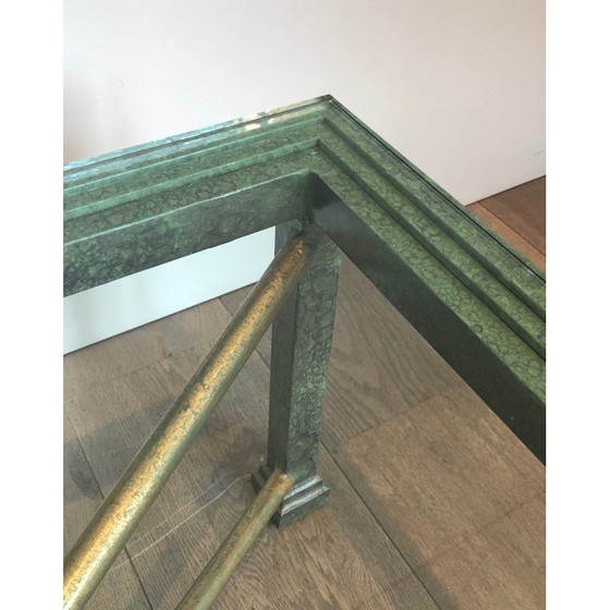 Image 1 of Table basse vintage en fer forgé patiné et doré, années 1940