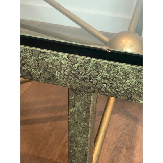 Image 1 of Table basse vintage en fer forgé patiné et doré, années 1940