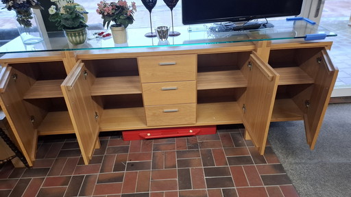 Buffet moderne en bois avec dessus en verre - Élégant et spacieux