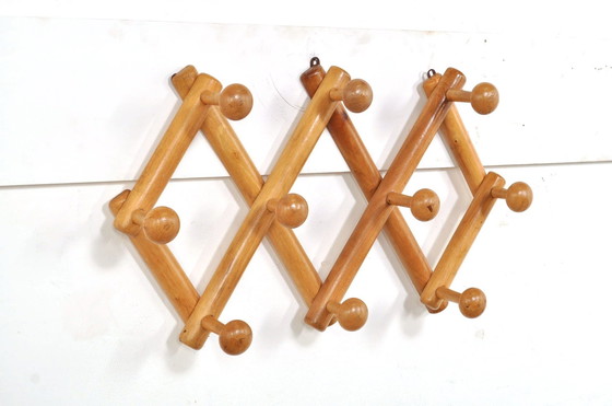 Image 1 of Porte-manteau mural vintage en hêtre Harmonica 1960s