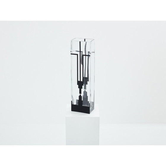Image 1 of Vase Vintage Art Déco en verre noir transparent et dépoli par Anatole Riecke, 1932