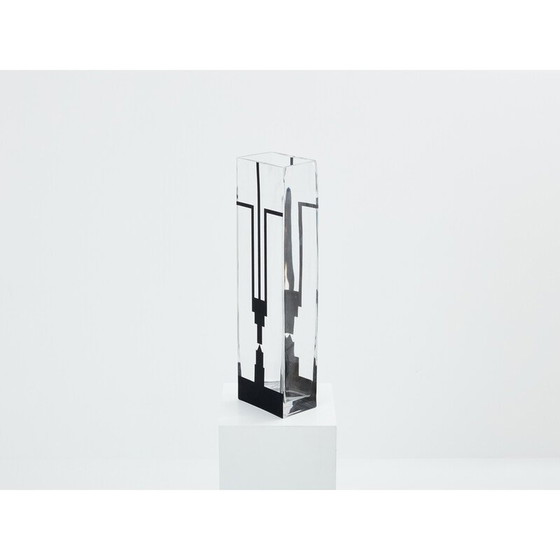 Image 1 of Vase Vintage Art Déco en verre noir transparent et dépoli par Anatole Riecke, 1932