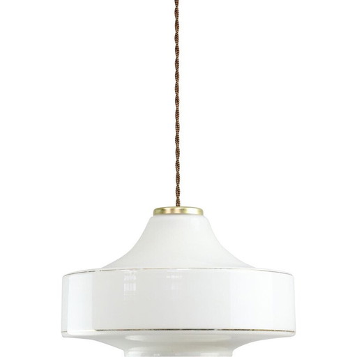 Lampe suspendue vintage en verre blanc et laiton, Italie
