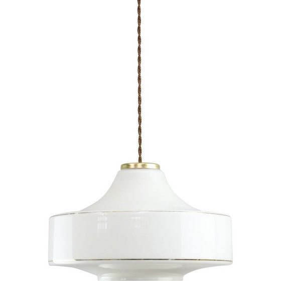 Image 1 of Lampe suspendue vintage en verre blanc et laiton, Italie