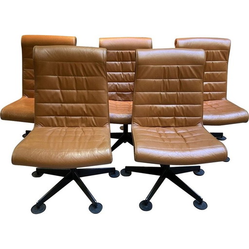 Ensemble de 5 fauteuils vintage en cuir marron