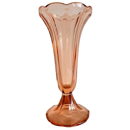 Vase Artdeco en verre rose rosalin années 1930