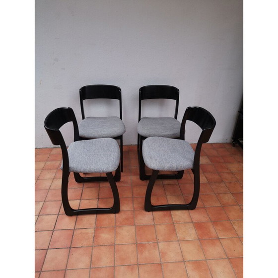 Image 1 of Ensemble de 4 chaises de traîneau vintage de style Baumann, 1970