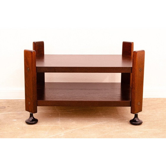 Image 1 of Table d'appoint vintage en acajou sur roulettes, Tchécoslovaquie 1980