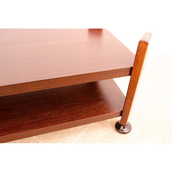 Image 1 of Table d'appoint vintage en acajou sur roulettes, Tchécoslovaquie 1980