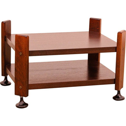 Table d'appoint vintage en acajou sur roulettes, Tchécoslovaquie 1980