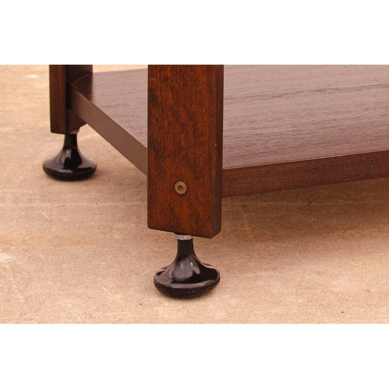 Image 1 of Table d'appoint vintage en acajou sur roulettes, Tchécoslovaquie 1980