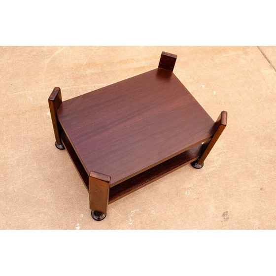 Image 1 of Table d'appoint vintage en acajou sur roulettes, Tchécoslovaquie 1980