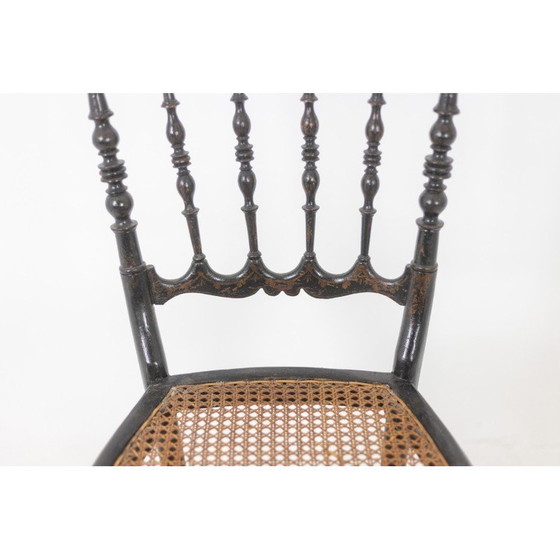 Image 1 of Chaise cannée vintage en bois tourné et noirci, France