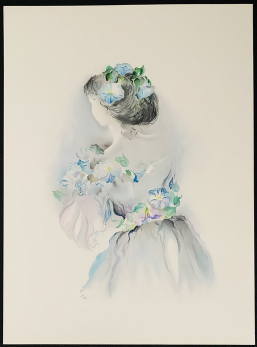 Lestages : "Femme Avec Fleurs". N° 287/600. Lithographie.