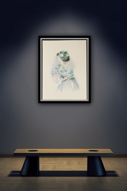 Lestages : "Femme Avec Fleurs". N° 287/600. Lithographie.