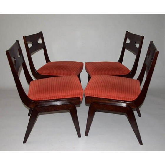 Image 1 of Ensemble de 4 chaises vintage en bois de chêne, années 1950