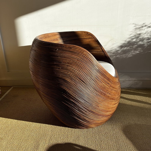 Fauteuil en rotin Mid Century Vintage