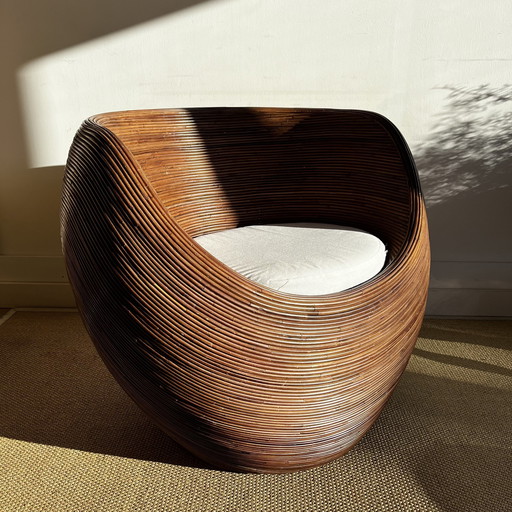 Fauteuil en rotin Mid Century Vintage