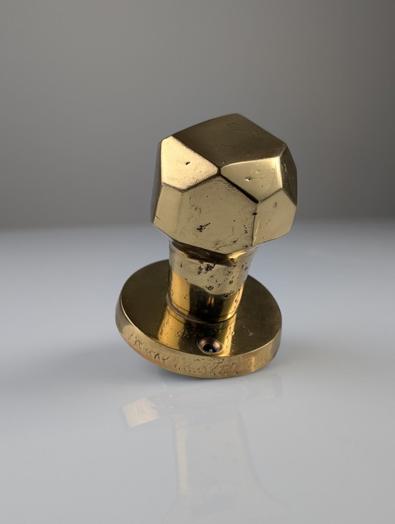 Image 1 of Paire de boutons de porte rotatifs sculpturaux en bronze de style brutaliste, années 1970