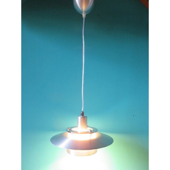 Image 1 of Lampe suspendue vintage en aluminium et verre opalin, Suède 2000