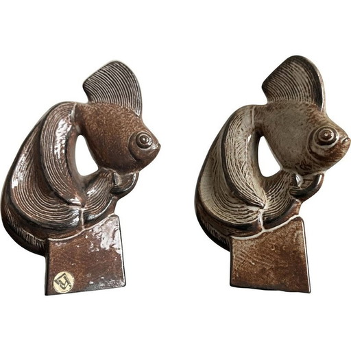 Paire de sculptures de poissons en céramique, 1960
