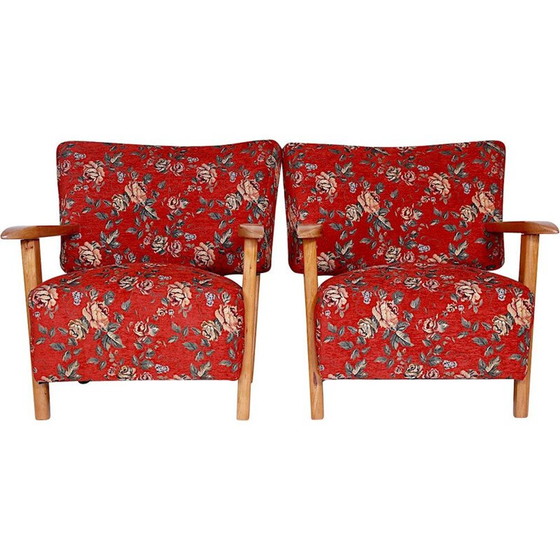 Image 1 of Ensemble de 2 fauteuils floraux vintage par Hans J. Wegner