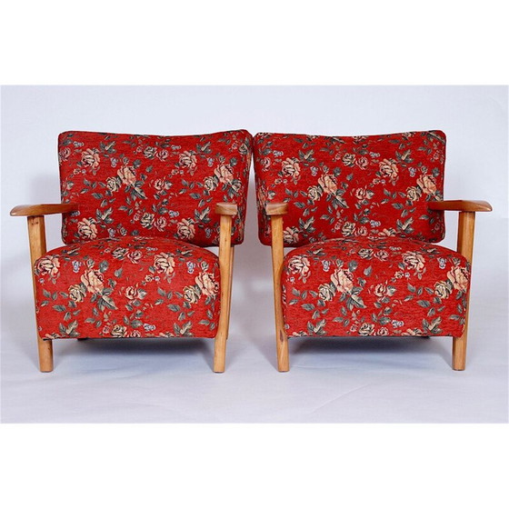 Image 1 of Ensemble de 2 fauteuils floraux vintage par Hans J. Wegner