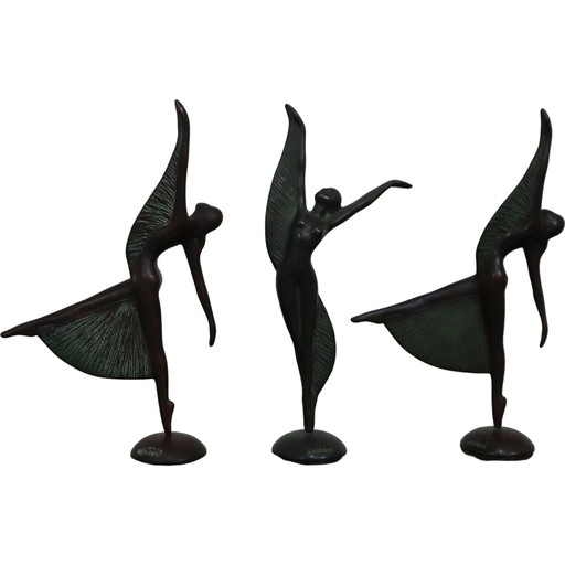 3 Sculptures de danseuses en bronze de Mariani Caggiati, années 1980