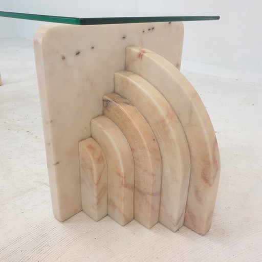 Table basse vintage en marbre et verre, Italie 1970