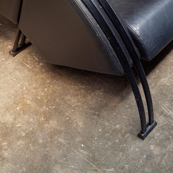 Image 1 of Fauteuil vintage en métal noir et cuir noir, 1980