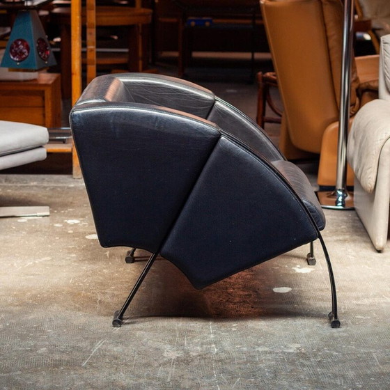 Image 1 of Fauteuil vintage en métal noir et cuir noir, 1980