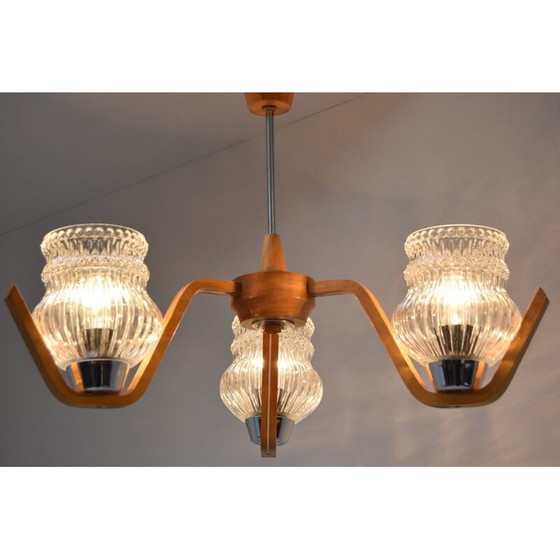 Image 1 of Lustre vintage en verre de Drevo humpolec, Tchécoslovaquie 1970