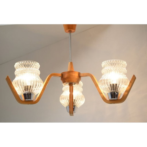 Lustre vintage en verre de Drevo humpolec, Tchécoslovaquie 1970