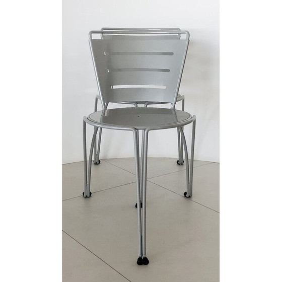 Image 1 of Paire de chaises de jardin vintage en fil de fer et tôle d'acier par Jean-Michel Wilmotte pour Tebong, France 1987