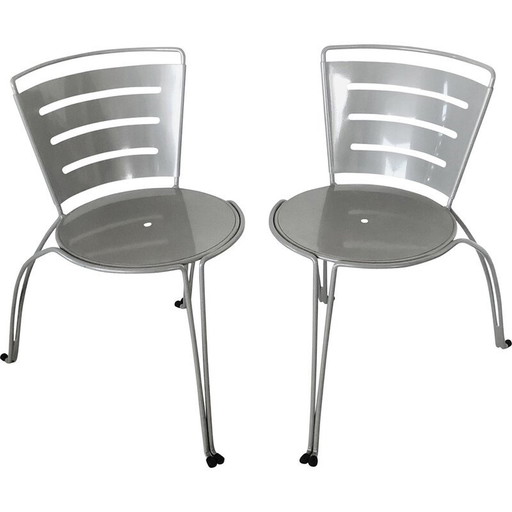 Paire de chaises de jardin vintage en fil de fer et tôle d'acier par Jean-Michel Wilmotte pour Tebong, France 1987