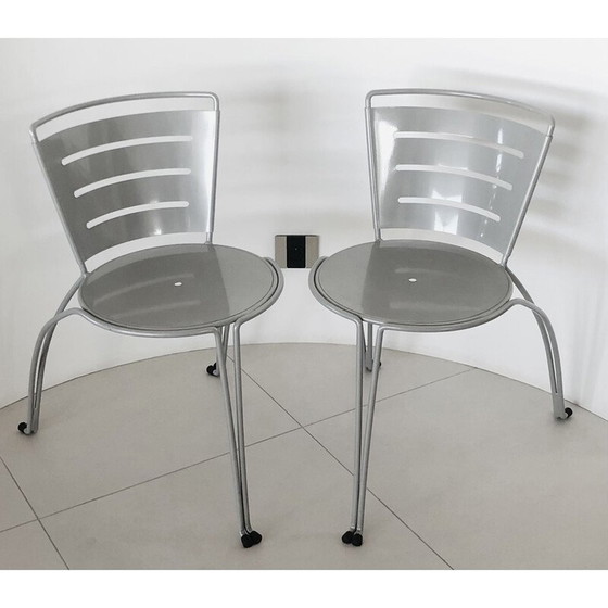 Image 1 of Paire de chaises de jardin vintage en fil de fer et tôle d'acier par Jean-Michel Wilmotte pour Tebong, France 1987