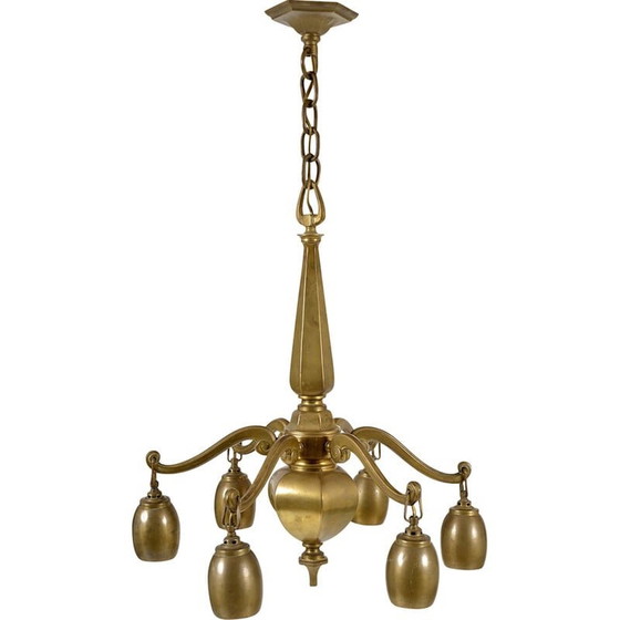 Image 1 of Lampe suspendue vintage en laiton massif, années 1920