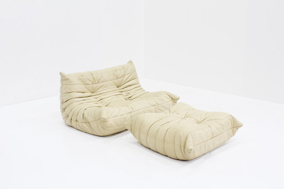Image 1 of Canapé Ligne Roset Vintage Togo Ensemble Cuir Beige