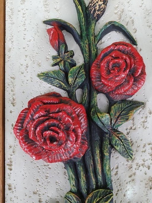 11971 Décoration murale 3D en céramique vintage avec roses