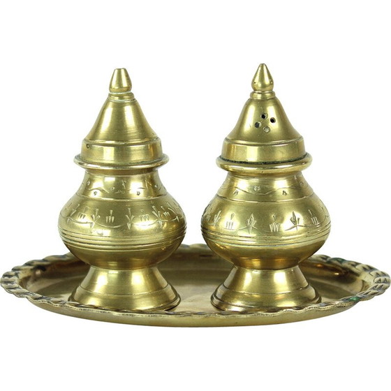Image 1 of Salière et poivrière vintage en laiton, 1970