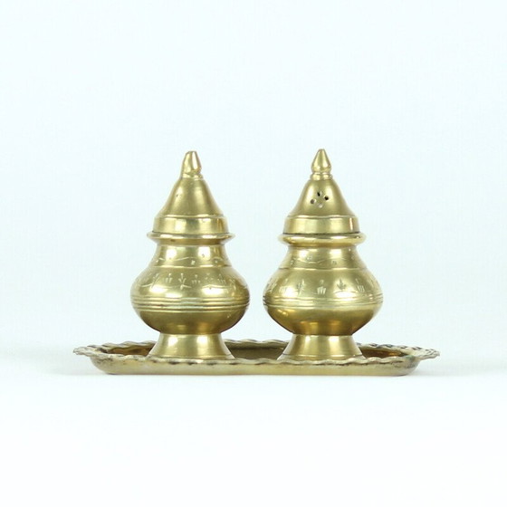Image 1 of Salière et poivrière vintage en laiton, 1970