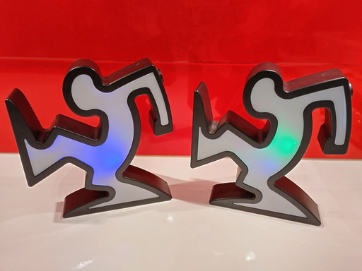 Set Osvaldo Cavandoli Keith Haring La Linea Lamps Black