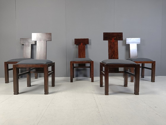 Image 1 of Ensemble de 5 chaises de salle à manger constructivistes par Roche Bobois, 1970S